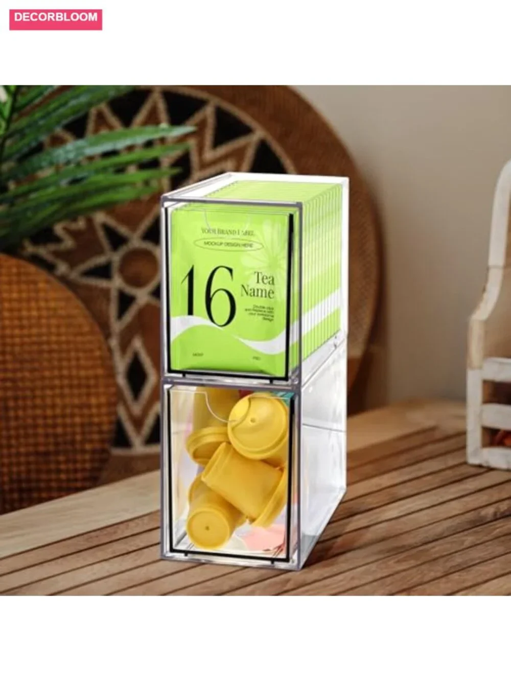 2 Pack Clear Plastic Drawer Organizer for Tea Bags, Stackable Storage, Kitchen